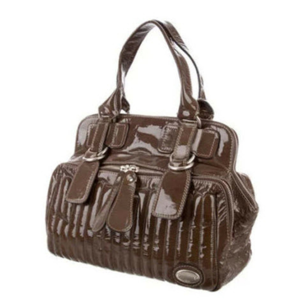 Chloe Patent Leather Bay Bag in Olive-Brown